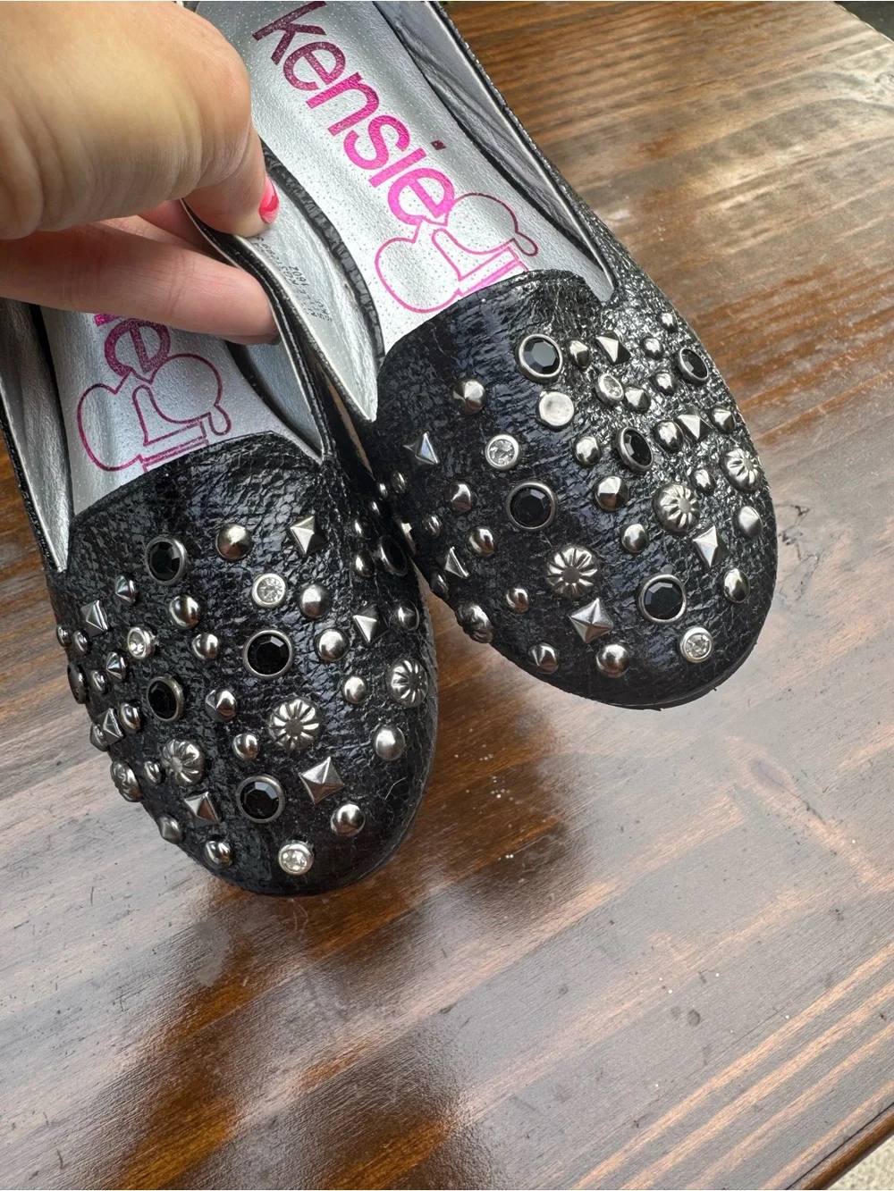Kensie Girls Black Studded Slip-On Flats